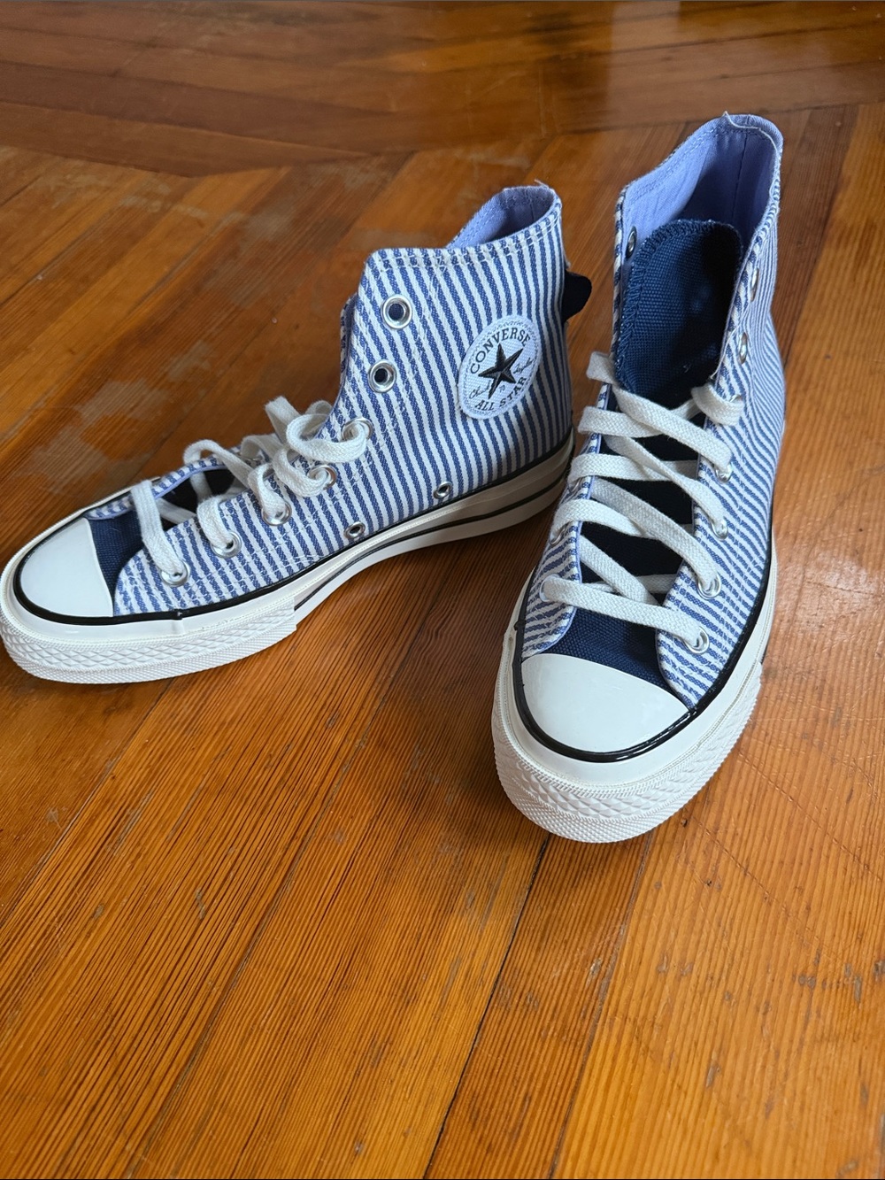 Converse Kids Blue and White Striped High Top Sneakers